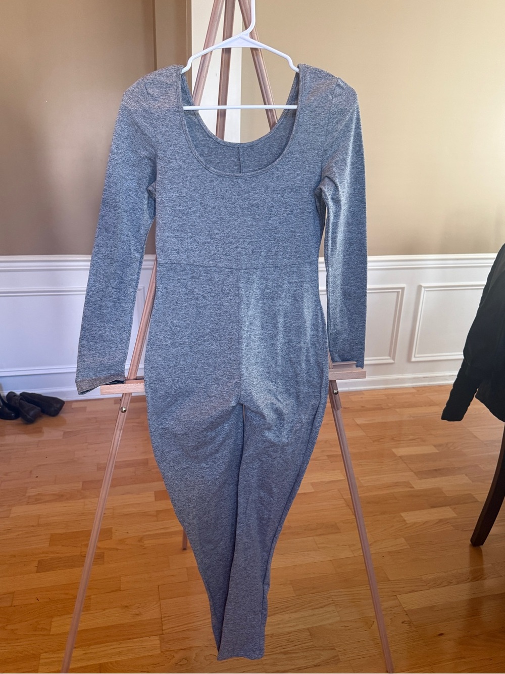 Amazon Essentials Heather Gray Long-Sleeve Scoop-Neck Jumpsuit
